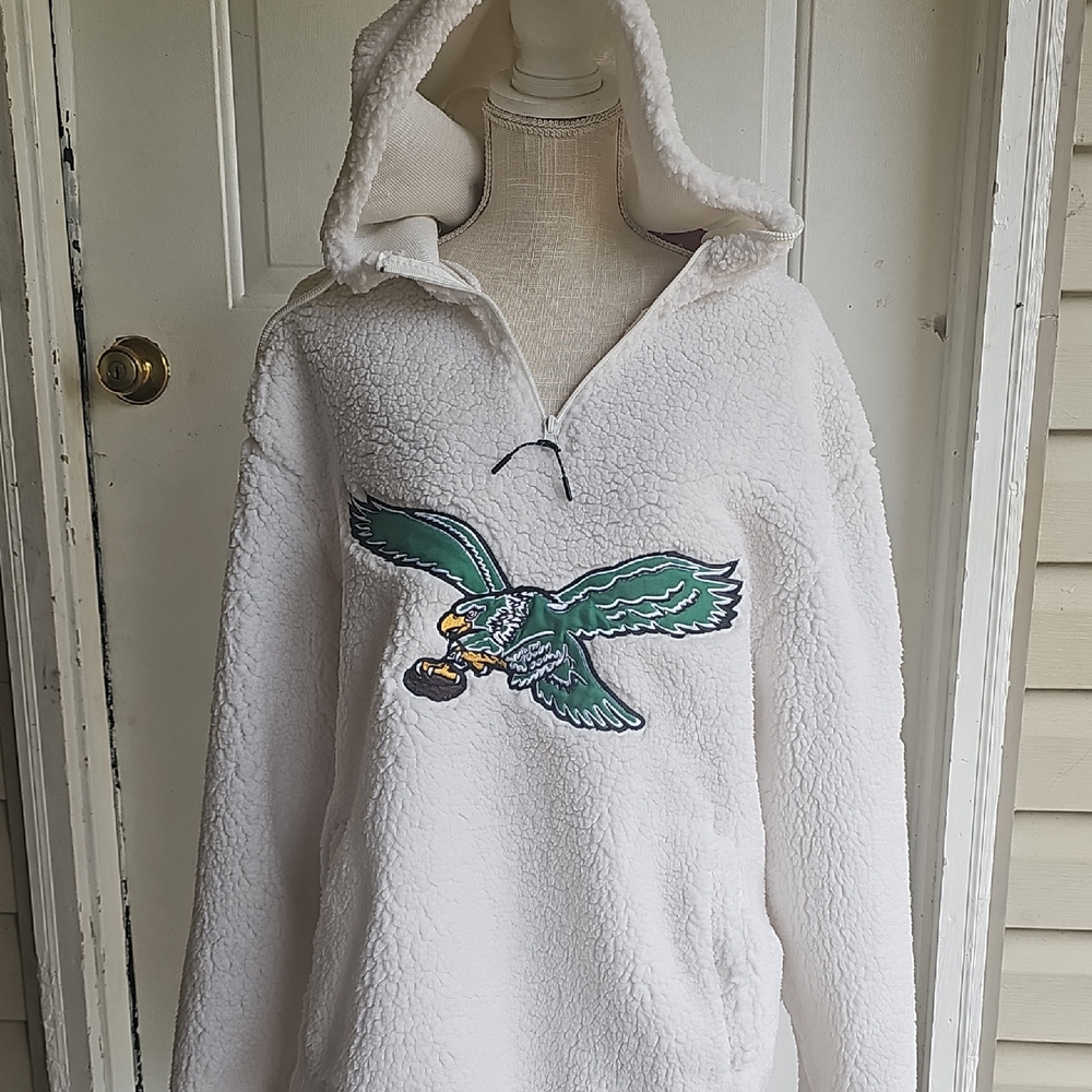 White Fleece Varsity Jacket with Eagle Design